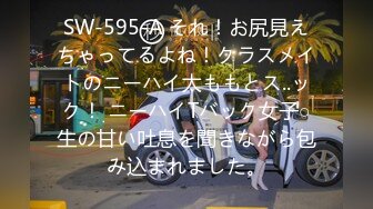 SW-595-A それ！お尻見えちゃってるよね！クラスメイトのニーハイ太ももとス..ック！ ニーハイTバック女子○生の甘い吐息を聞きながら包み込まれました。